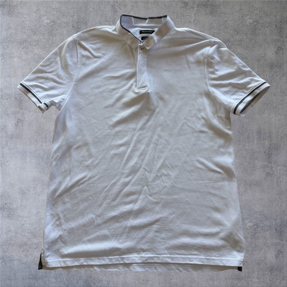 Massimo Dutti Polo Shirt Mens XXL White Cotton Casual Fit Contrast Trim SS